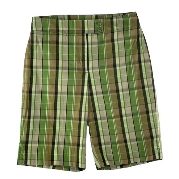 Jones New York Signature Womens Green Plaid Bermuda Shorts Size 10 - Picture 1 of 7